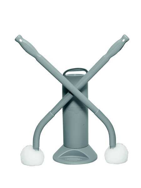 Toilet Brush with Caddy, 22 1/2 in L Handle, 3 1/2 in L Brush, White, Plastic, 26 in L Overall