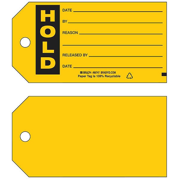 Hold Tag, 3 x 5-3/4 In, Bk/Yel, Met, PK100