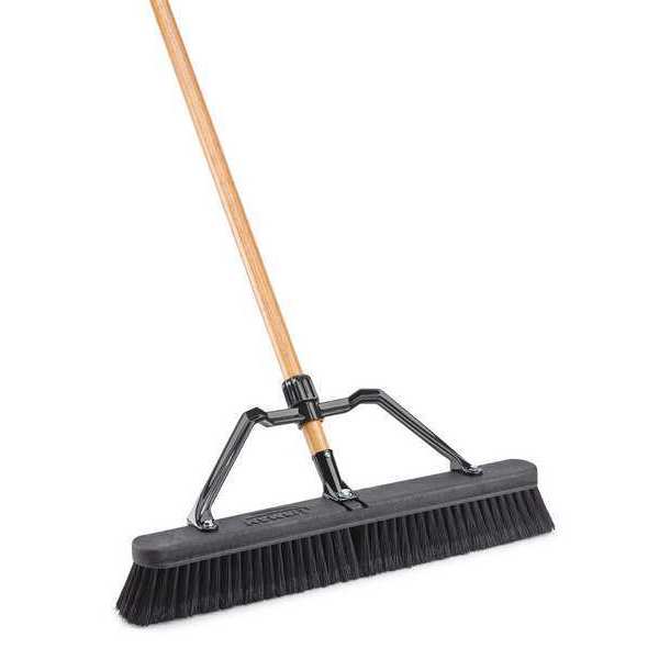 24 in Sweep Face Push Broom, Black, 60 in L Handle