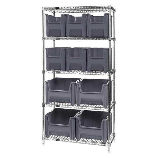 Steel Bin Shelving, 36 in W x 74 in H x 18 in D, 5 Shelves, Gray