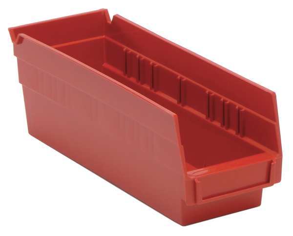 Shelf Storage Bin, Red, Polypropylene, 11 5/8 in L x 4 1/8 in W x 4 in H, 50 lb Load Capacity