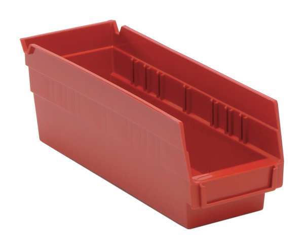 Shelf Storage Bin, Red, Polypropylene, 11 5/8 in L x 4 1/8 in W x 4 in H, 50 lb Load Capacity