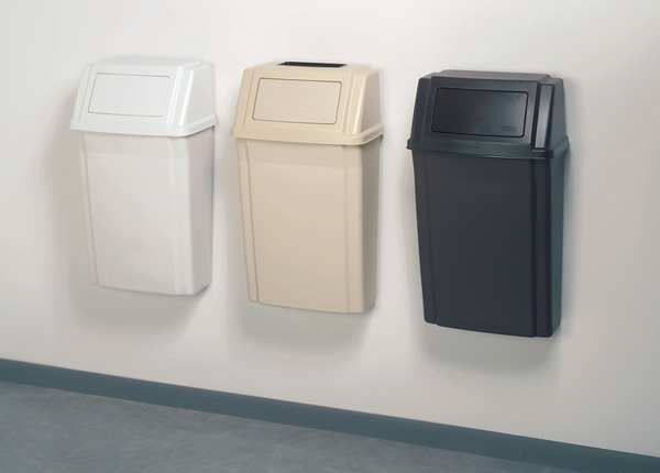 15 gal Rectangular Trash Can, Beige, 11 3/4 in Dia, Swing, Polycarbonate Base/ABS Top