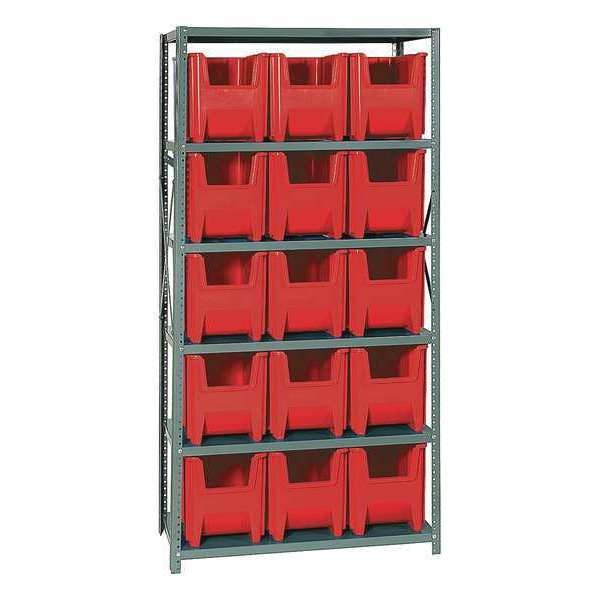 Steel Bin Shelving, 36 in W x 75 in H x 18 in D, 6 Shelves, Red