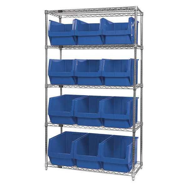Steel Bin Shelving, 42 in W x 74 in H x 18 in D, 5 Shelves, Blue