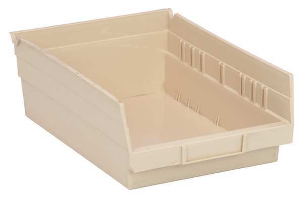 Shelf Storage Bin, Ivory, Polypropylene, 11 5/8 in L x 8 3/8 in W x 4 in H, 50 lb Load Capacity