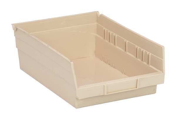 Shelf Storage Bin, Ivory, Polypropylene, 11 5/8 in L x 8 3/8 in W x 4 in H, 50 lb Load Capacity