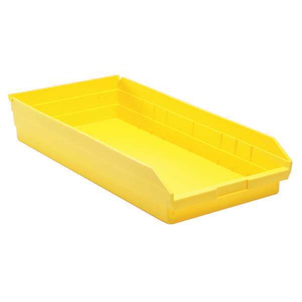Shelf Storage Bin, Yellow, Polypropylene, 23 5/8 in L x 11 1/8 in W x 4 in H, 50 lb Load Capacity