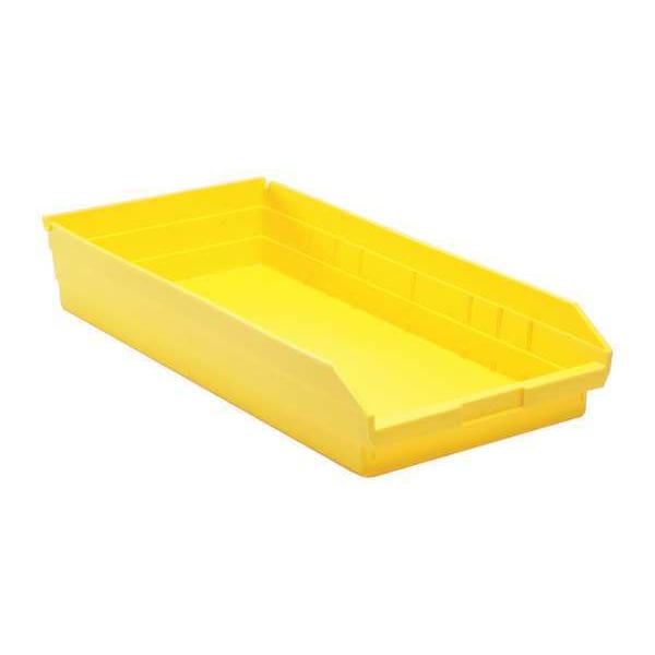 Shelf Storage Bin, Yellow, Polypropylene, 23 5/8 in L x 11 1/8 in W x 4 in H, 50 lb Load Capacity