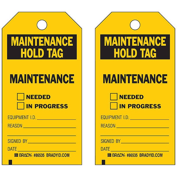 Maintenance Tag, 5 3/4 in Height, 3 in