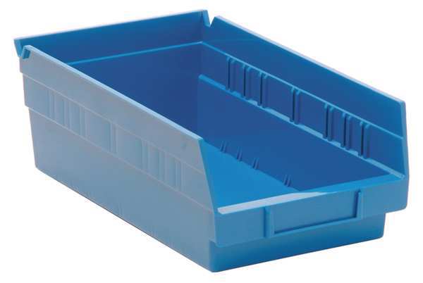 Shelf Storage Bin, Blue, Polypropylene, 11 5/8 in L x 6 5/8 in W x 4 in H, 50 lb Load Capacity