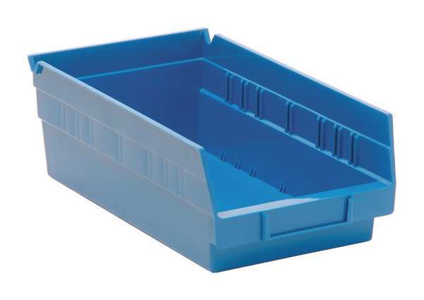 Shelf Storage Bin, Blue, Polypropylene, 11 5/8 in L x 6 5/8 in W x 4 in H, 50 lb Load Capacity