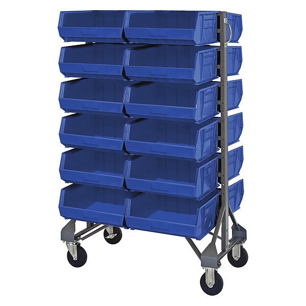Steel Mobile Bin Rail Floor Rack, 20 in W x 36 in D x 53 in H, Blue