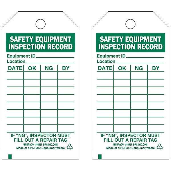 Saf Eapt Inspection Rcd Tag, Grn/Wht, PK10