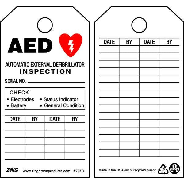 AED Tag, 5-3/4 x 3 In, Bk and R/Wht, PK10