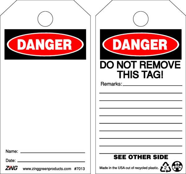 Danger Tag, 5-3/4 x 3 In, Plstc, OSHA, PK10