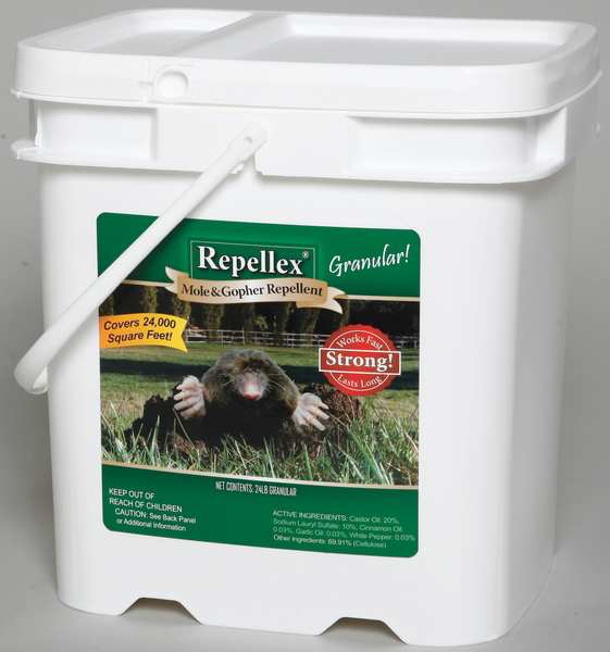 Mole/Gopher Repellent, Castor Oil/Cinnamon/Garlic/White Pepper, Granules, 24 lb Wt