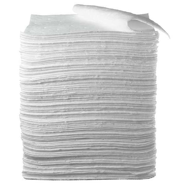 Sorbents, 37.5 gal. Oil Absorbed, White, Polyester, Polypropylene, 100 PK
