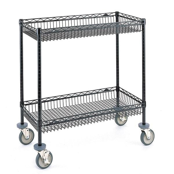Steel Utility Cart with Deep Lipped Wire Shelves, (2) Raised, 2 Shelves, 800 lb