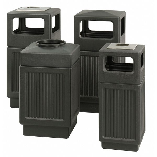 38 gal Square Trash Can, Black, 18-1/4