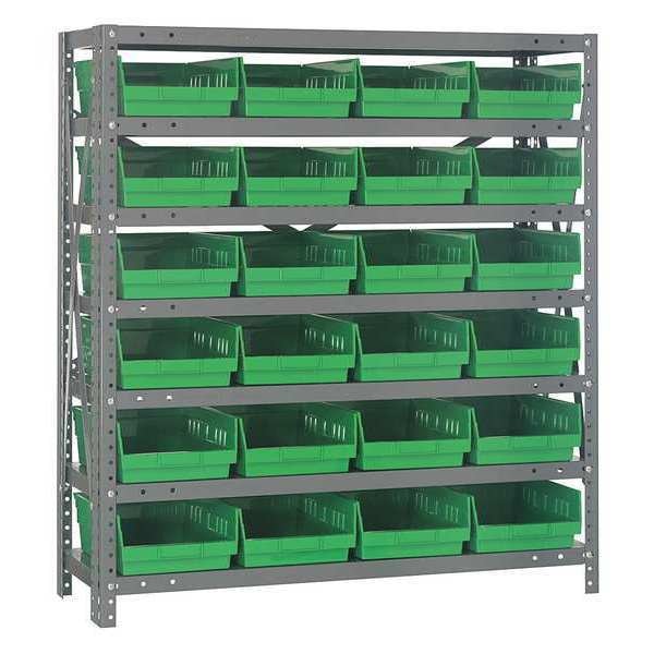 Steel Bin Shelving, 36 in W x 39 in H x 18 in D, 7 Shelves, Green