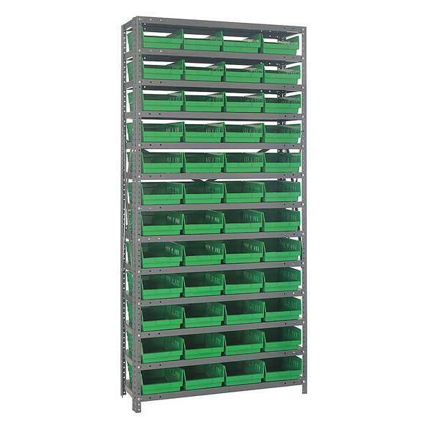 Steel Bin Shelving, 36 in W x 75 in H x 12 in D, 13 Shelves, Green
