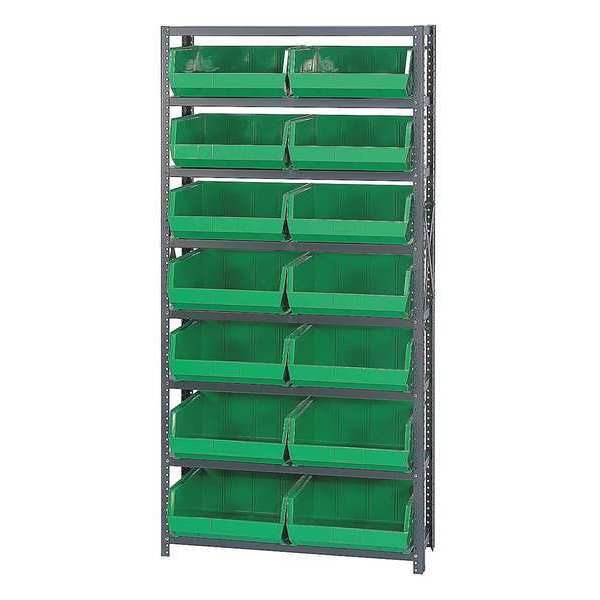 Steel Bin Shelving, 36 in W x 75 in H x 12 in D, 8 Shelves, Green