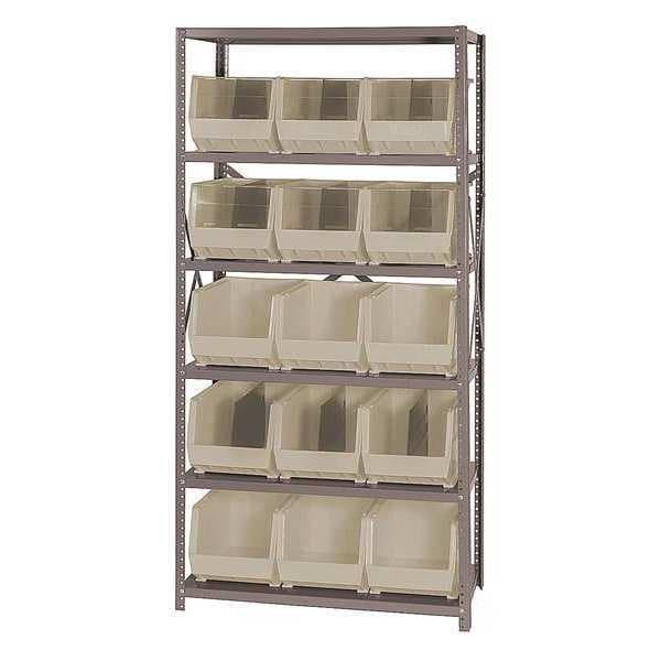 Steel Bin Shelving, 36 in W x 75 in H x 18 in D, 6 Shelves, Ivory