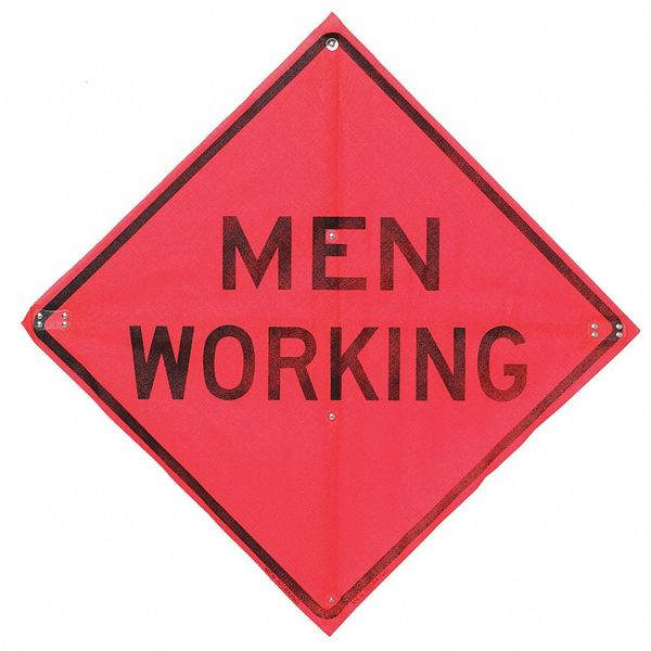 Flagger Ahead Traffic Sign, 36 in Height, 36 in Width, Polyester, PVC, Diamond, English