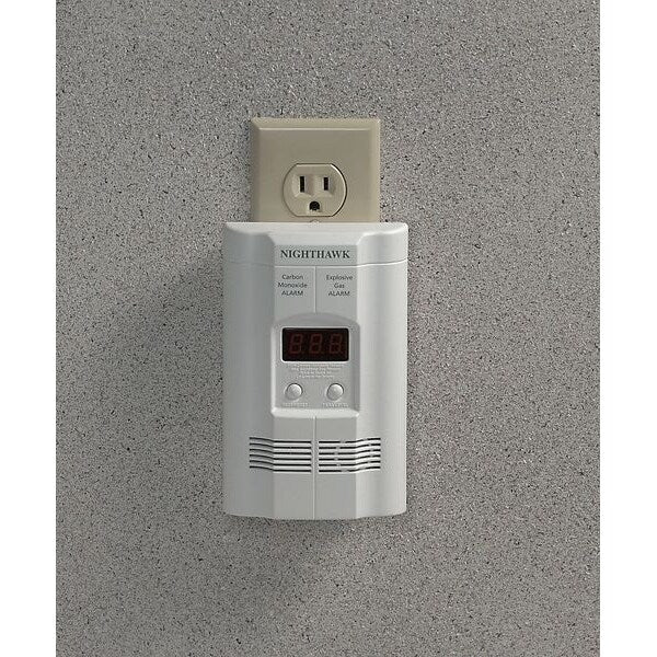 Carbon Monoxide and Gas Alarm, Electrochemical Sensor, 85 dB @ 10 ft Audible Alert, 120V AC, 9V