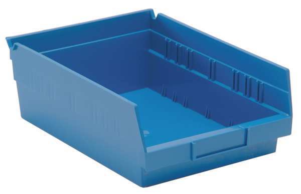 Shelf Storage Bin, Blue, Polypropylene, 11 5/8 in L x 8 3/8 in W x 4 in H, 50 lb Load Capacity