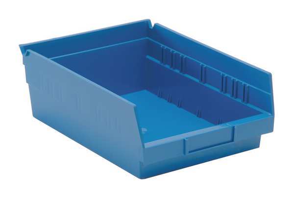 Shelf Storage Bin, Blue, Polypropylene, 11 5/8 in L x 8 3/8 in W x 4 in H, 50 lb Load Capacity