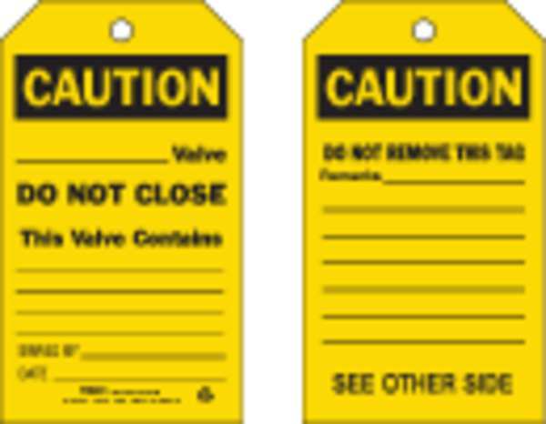 Caut Tag, 7 x 4 In, Bk/Yel, 3/8 In, PK10