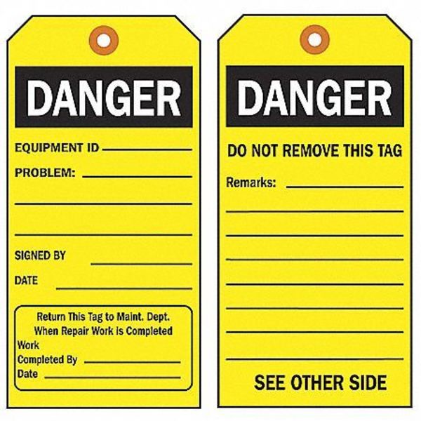 Rpr Tag, 5-3/4 x 3 In, Bk/Yel, 3/8 In, PK100
