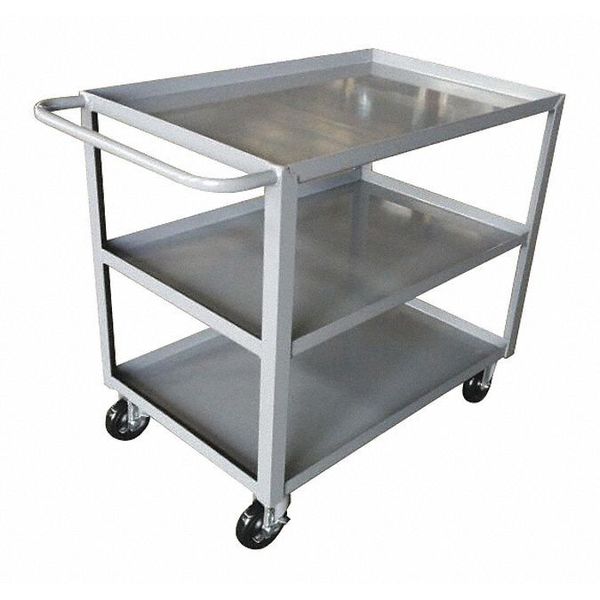 Steel Utility Cart with Lipped Metal Shelves, Flat, 3 Shelves, 1,200 lb