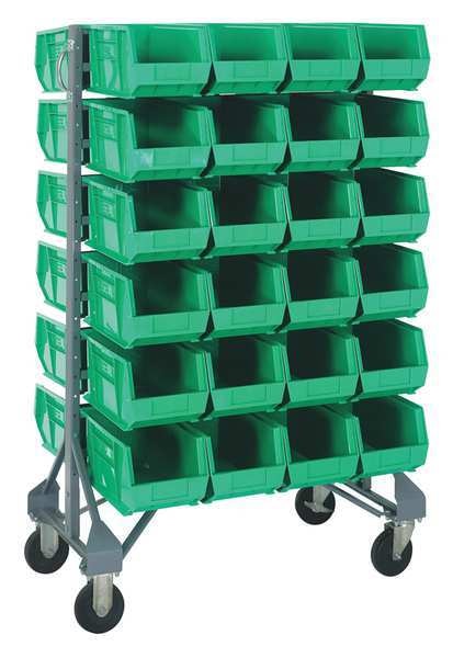 Steel Mobile Bin Rail Floor Rack, 20 in W x 36 in D x 53 in H, Green