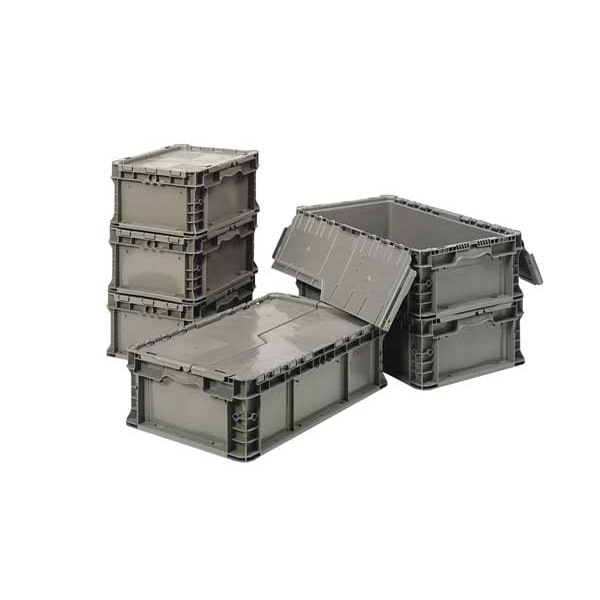 Gray Attached Lid Container, Plastic