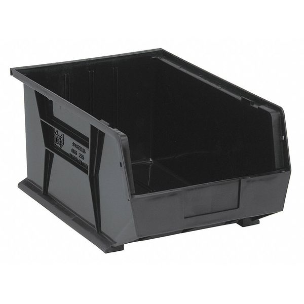 Hang & Stack Storage Bin, Black, Polypropylene, 16 in L x 11 in W x 8 in H, 75 lb Load Capacity