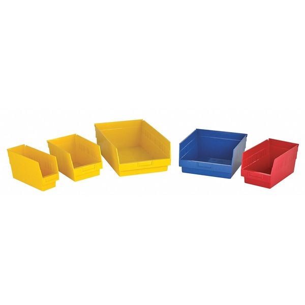 Shelf Storage Bin, Red, Polypropylene, 17 7/8 in L x 4 1/8 in W x 6 in H, 50 lb Load Capacity