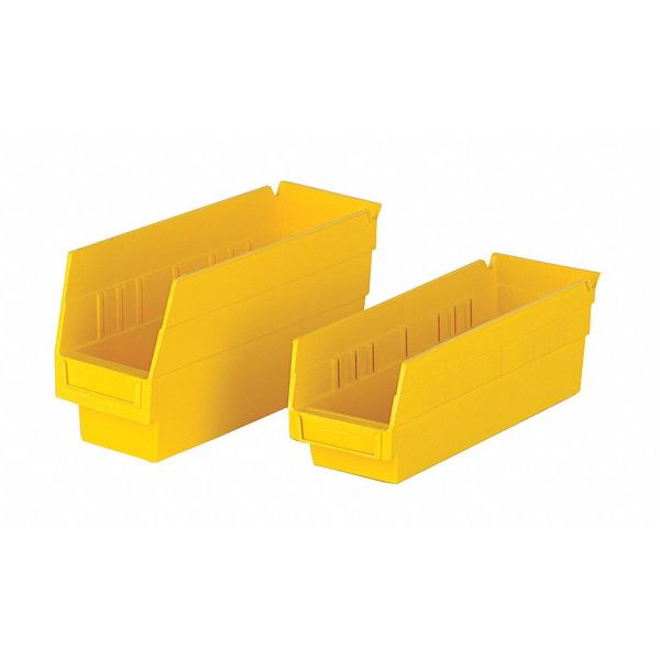 Shelf Storage Bin, Red, Polypropylene, 17 7/8 in L x 6 5/8 in W x 6 in H, 50 lb Load Capacity