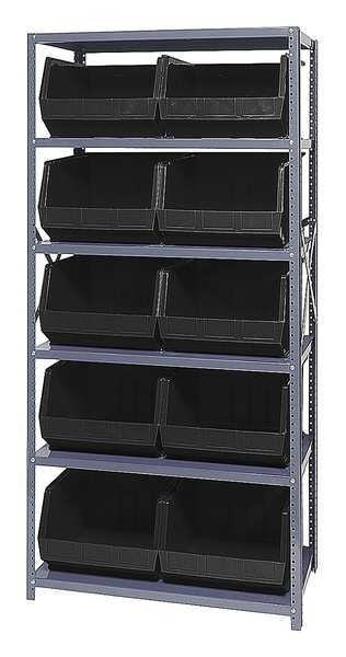 Steel Bin Shelving, 36 in W x 75 in H x 18 in D, 6 Shelves, Black