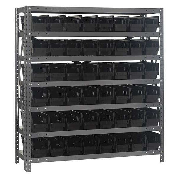 Steel Bin Shelving, 36 in W x 39 in H x 12 in D, 7 Shelves, Black
