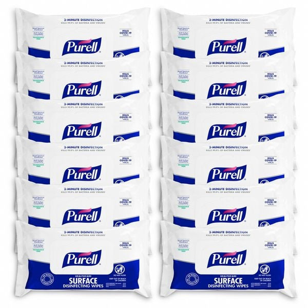 Surface Disinfecting Wipes, Colorless, Light Yellow, Flow Pack, Disinfecting, 9 in L x 7.4 in W