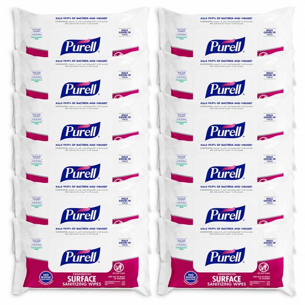 Surface Sanitizing Wipes, Colorless, Light Yellow, Flow Pack, Sanitizing, 9 in L x 7.4 in W