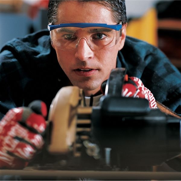 Safety Glasses, Wraparound Clear Polycarbonate Lens, Scratch-Resistant