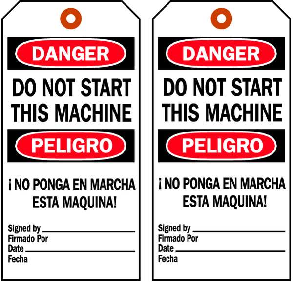 Danger Bilingual Tag, 7 x 4 In, PK10