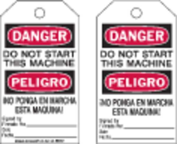 Danger Bilingual Tag, 7 x 4 In, PK10