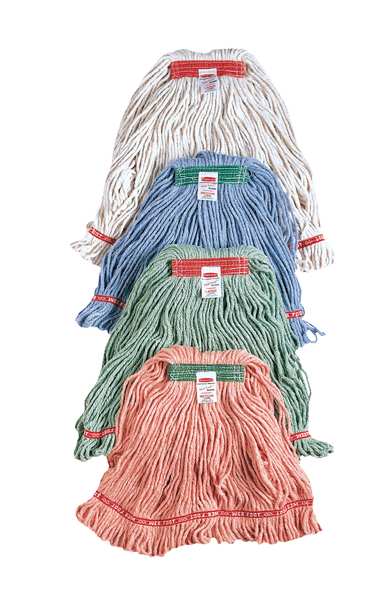 5 in String Wet Mop, 16 oz Dry Wt, Side Gate Connection, Looped-End, Blue, Cotton/Rayon/Polyester