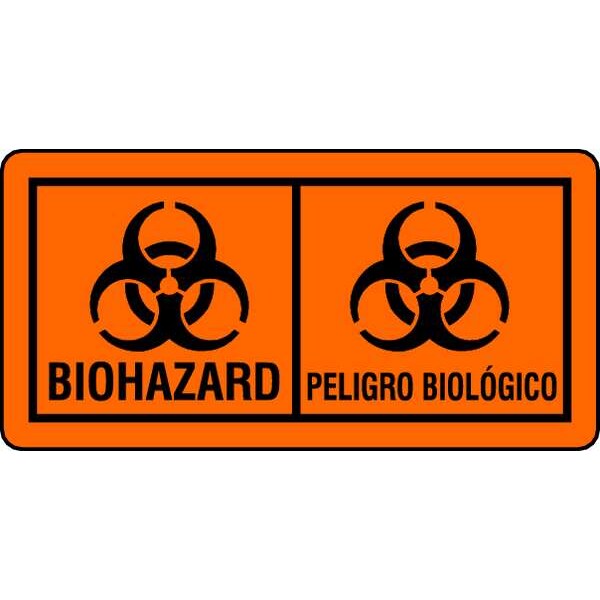 Biohazard Label, 2 In. H, 4 In. W, PK100