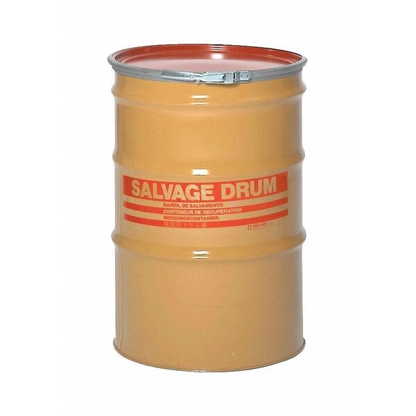 Open Head Salvage Drum, Steel, 10 gal, Unlined, Yellow